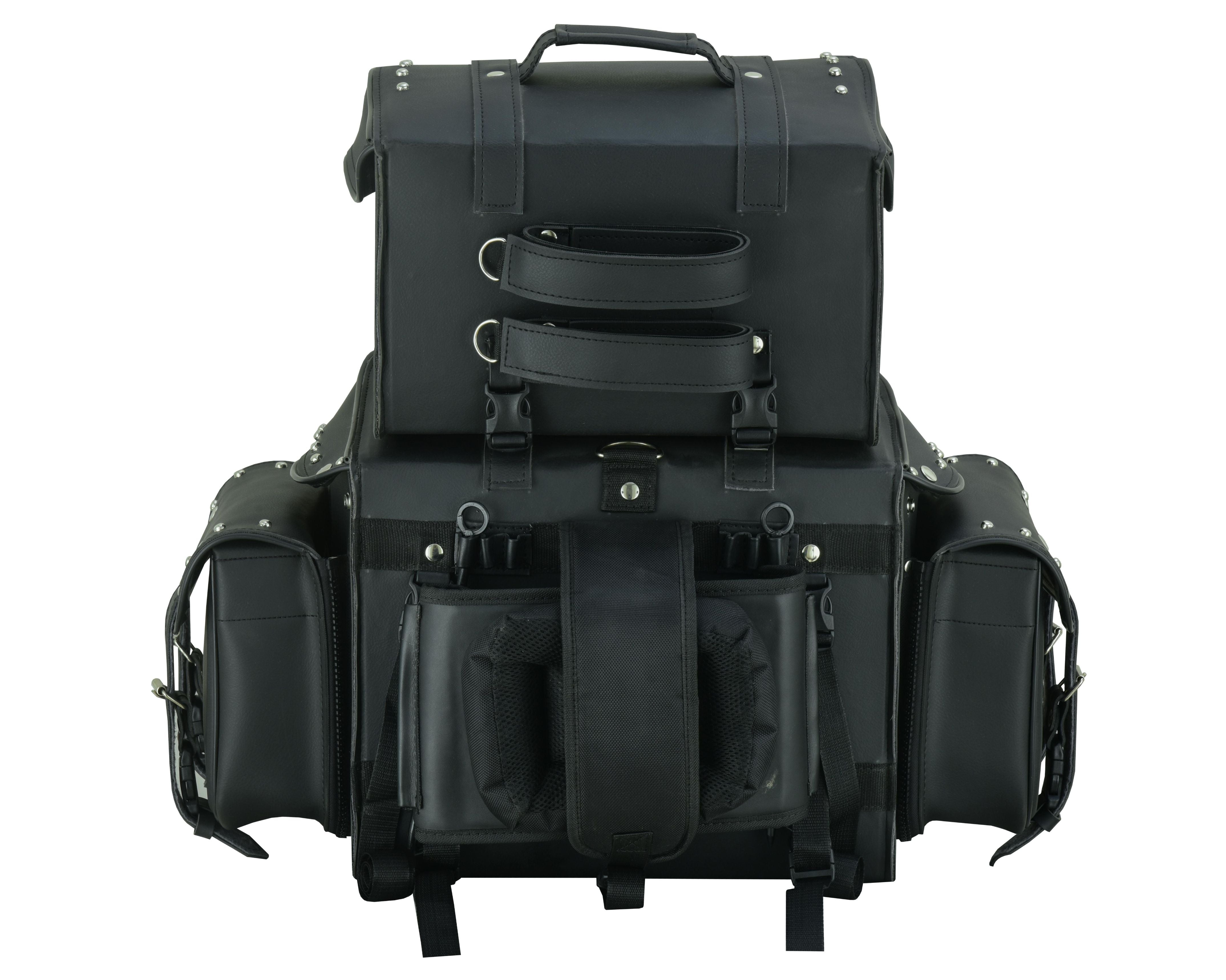 DS Leather Black PVC Large 4 Piece Motorcycle Touring Tail Bag wi